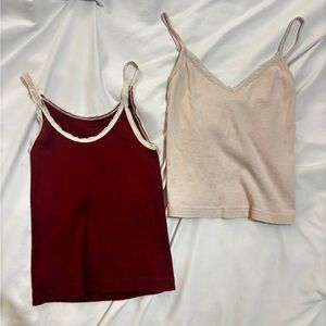 Brandy Melville Elegant Lace Trim Tank Set - Red and Pink
